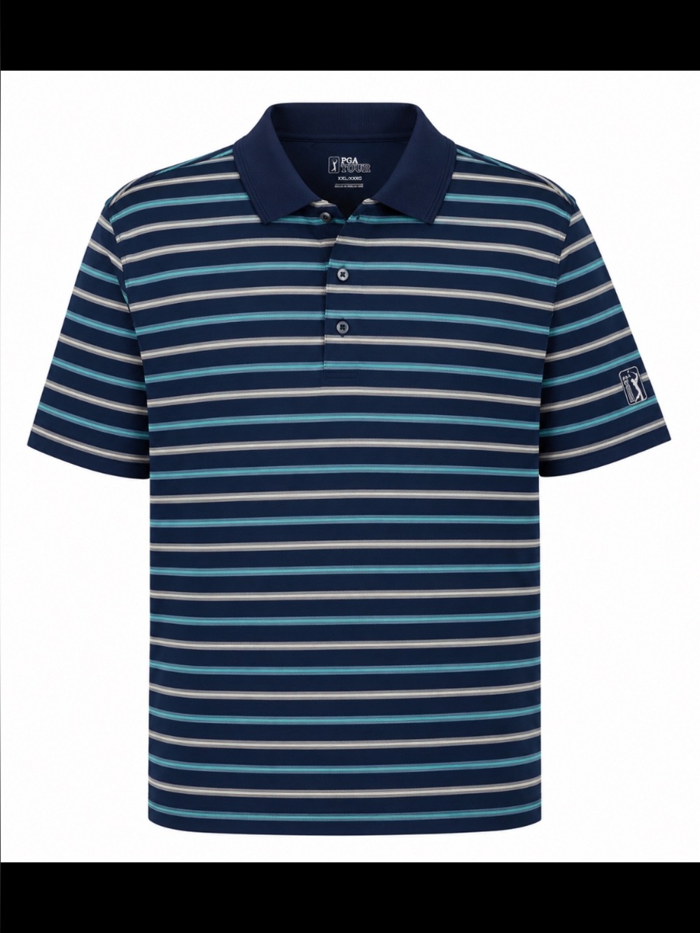 PGA Tour Navy, Teal & White Striped Polo